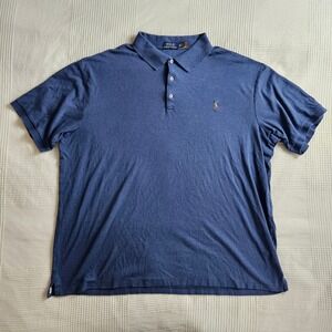 Polo Ralph Lauren Blue Short Sleeve Polo Shirt Embroidered Flesh Pony Men 3XL T